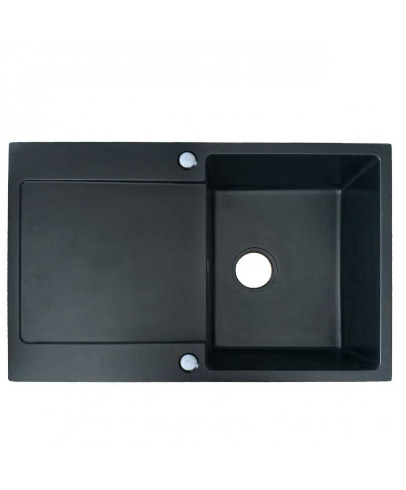 Black quartz single bowl sink with drainer and valve
