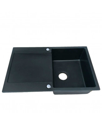 Black quartz single bowl sink with drainer and valve