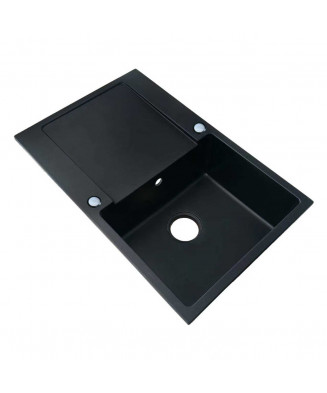 Black quartz single bowl sink with drainer and valve