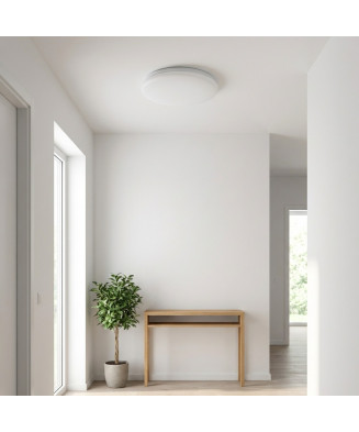 Luminária de teto circular LED com 25 cm de diâmetro.